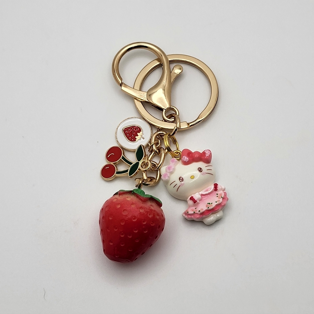 HELLO KITTY Strawberry Charm Keychain NEW